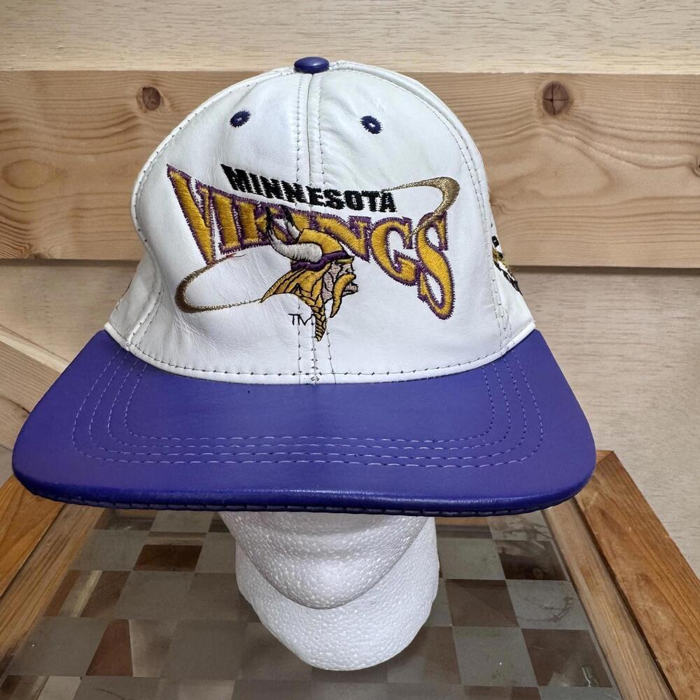 Vintage 90s Leather NFL Minnesota Vikings Hat Cap Strap Back Football